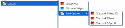 Рис. 62 Выбор графического драйвера при запуске DIALux - Start options